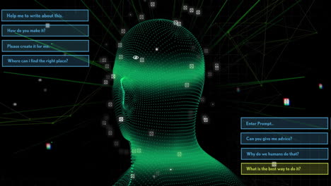 animation of data processing over digital human with icons