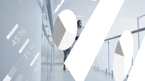 in hospital, healthcare professionals walking with data visualization animation overlay
