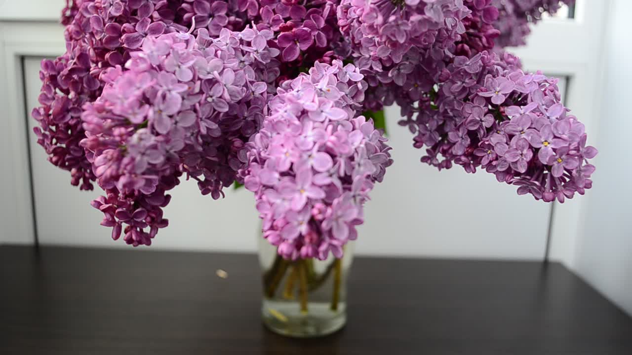 Shooting in the afternoon. Spring lilac, bouquet in a vase