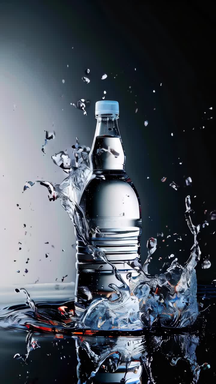 Plastic water bottle with water splash background