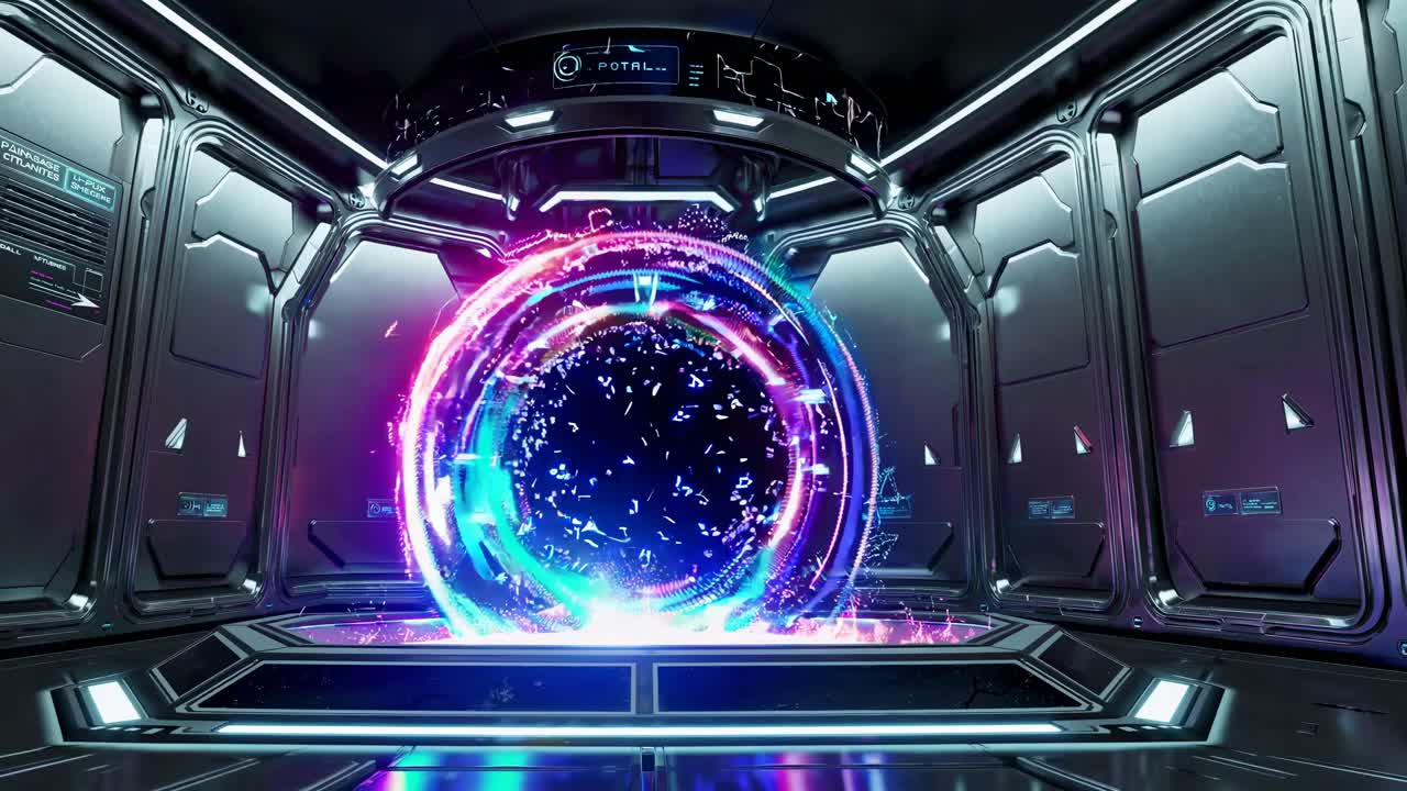 Futuristic Portal in a Sci-Fi Space Corridor