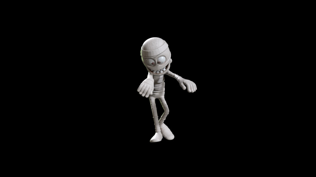 Personaggio Mummia Cartoon Giocoso che si Scrolla di Spalle e Balla