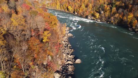 Vista-Aérea-Sobre-La-Reserva-Natural-De-Niagara-Glen-Y-El-Río-En-El-Remolino-De-Niagara-En-El-Lado-Canadiense-Con-Los-árboles-En-Colores-Otoñales