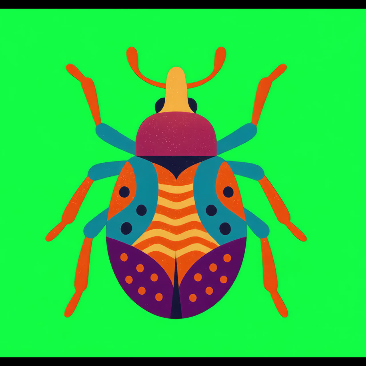 Animation d'illustration de coléoptère abstrait coloré, actif isolé, vidéo 4K transparente, canal alpha