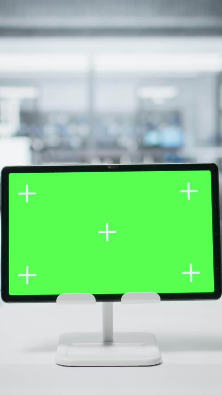 Video verticale Tablet con schermo isolato in un laboratorio moderno dotato di apparecchiature high-tech