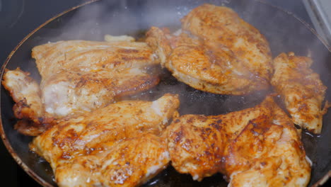 above view of pan fried sizzling succulent home spice chicken part of good balanced nutritious diet