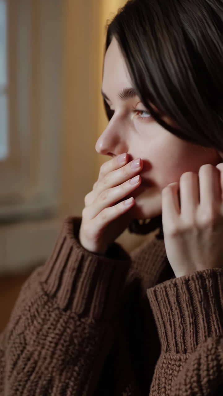 Young Woman Expressing Thought or Discomfort