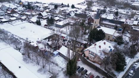 christmas market winter snow village, cloudy germany