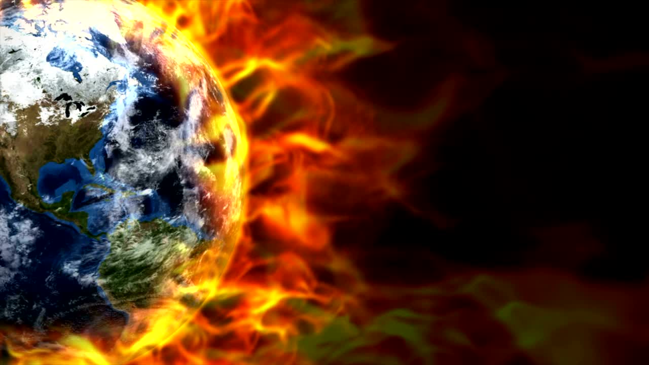 Fiery Earth Animation, Rendering, Background, with Flames, Loop