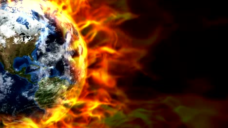 fiery earth animation, rendering, background, with flames, loop