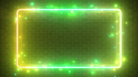 rectangular neon sparkling luminous form on the background of a brick reflective surface. modern ultraviolet fluorescent light spectrum. seamless loop 4k 3d render