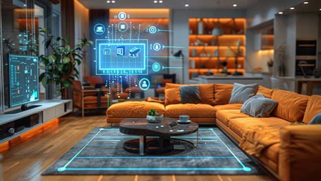 smart home living room with home automation technology