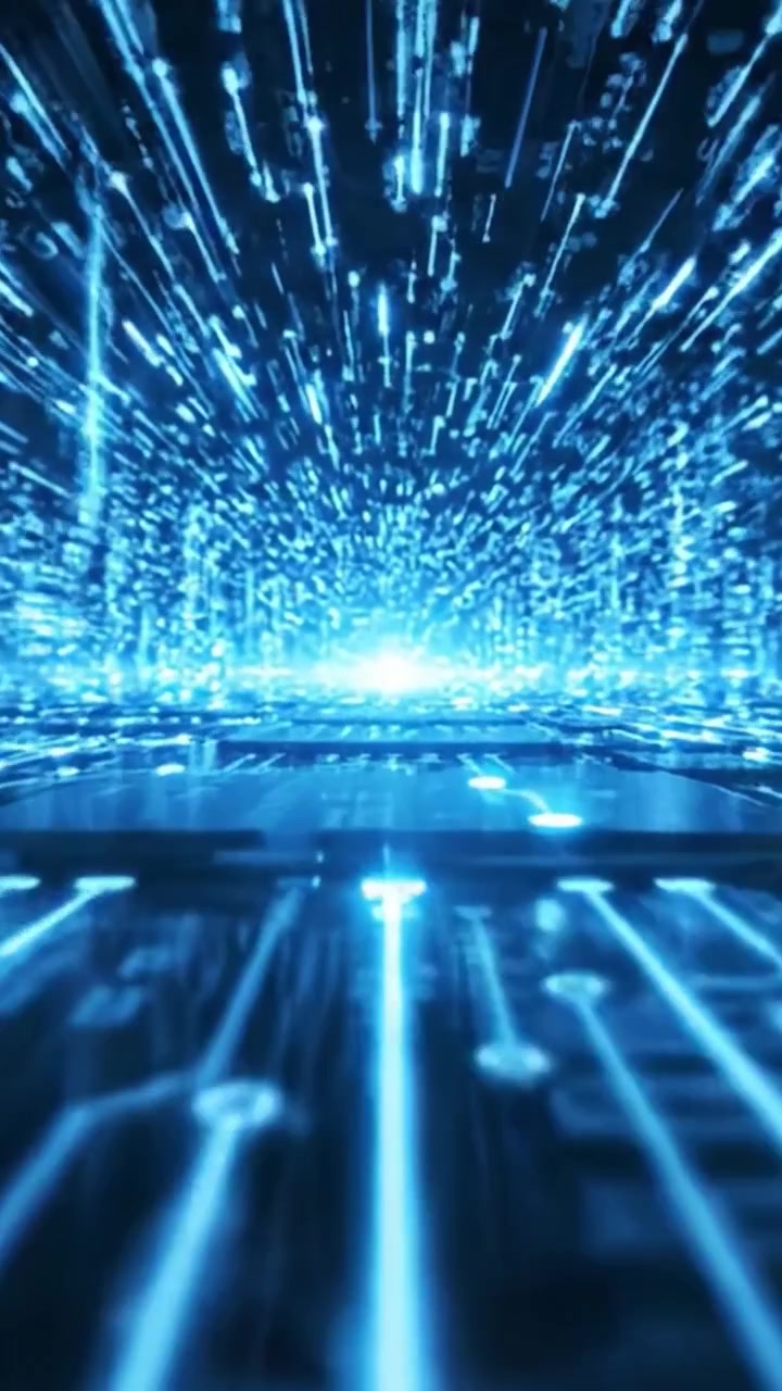 A Futuristic Digital Landscape Illustrating the Flow of Information with Radiant Blue Light Trails and a High-Tech Background Creating an Illusion of Depth