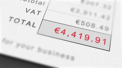 animated growing invoice total in euros - including vat