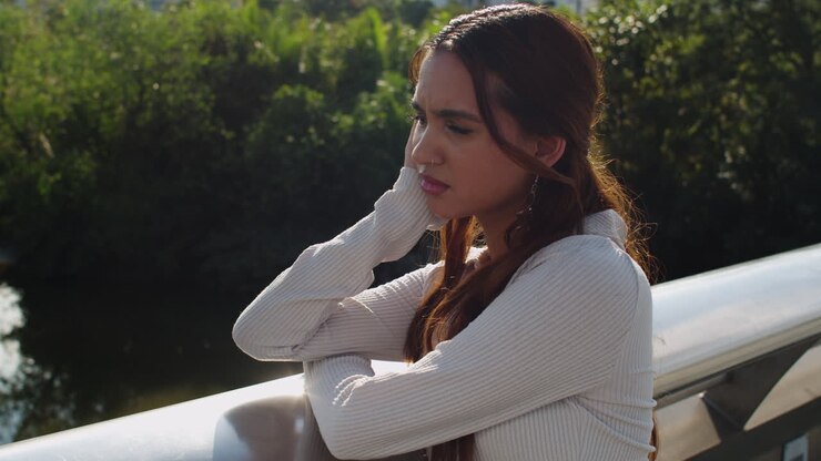 Lonely woman outdoors