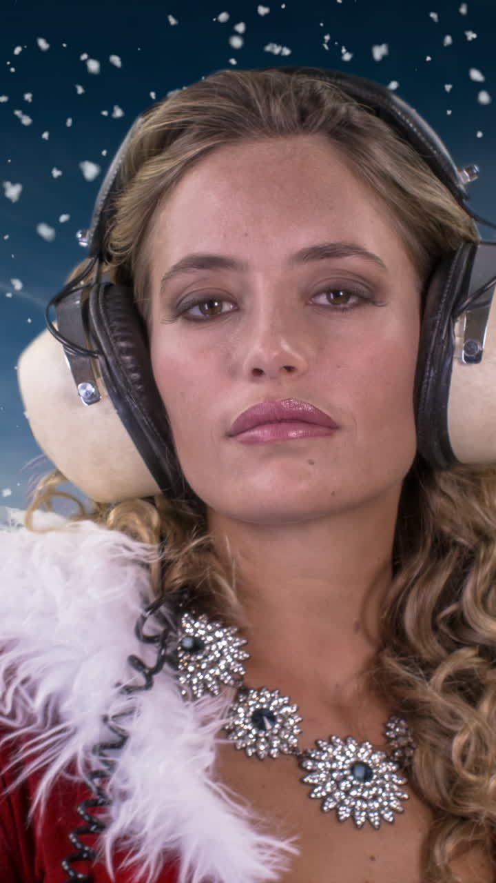 женщина танцует в милом костюме санта-клауса на рождество.