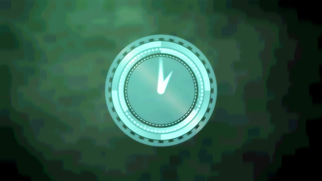 Animation of clock with moving hands on dark green background