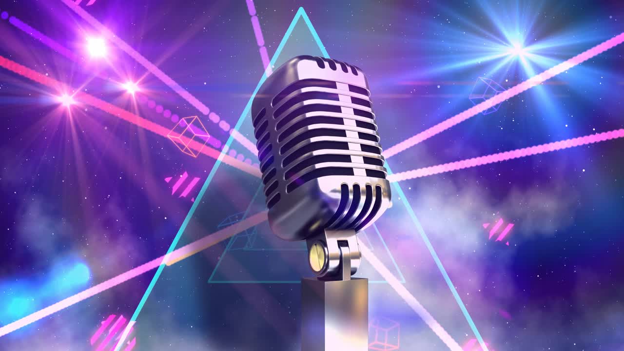 빛과 기하학적 모양의 반 ⁇ 이는 반점 위의 레트로 마이크의 구성