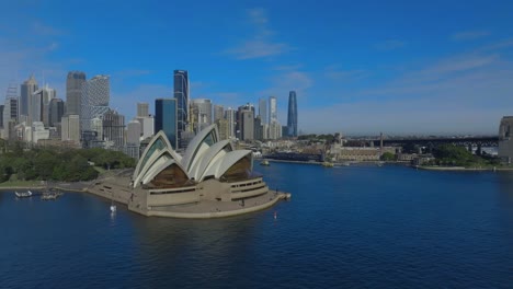 stunning aerial drone view of sydney opera house overlooking the harbour