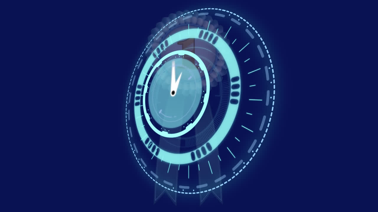 Animation of clock moving fast over 1st place badge on blue background