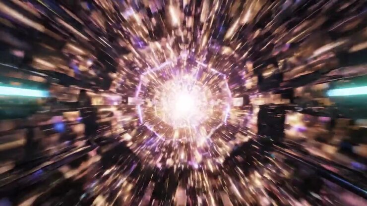 A Futuristic Journey Through a Cosmic Tunnel of Light and Particles, Capturing a Dynamic Visual Experience of Space and Energy in Motion
