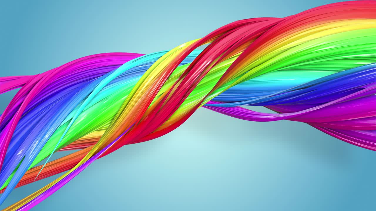 다채로운 리본을 가진 추상적인 무결한 배경: 무지개 줄무는 원으로 움직이고 휘어집니다.