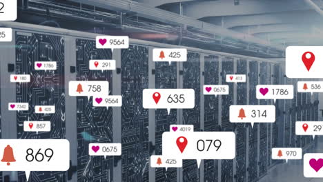 Animation-Digitaler-Symbole-Und-Datenverarbeitung-über-Computerserver