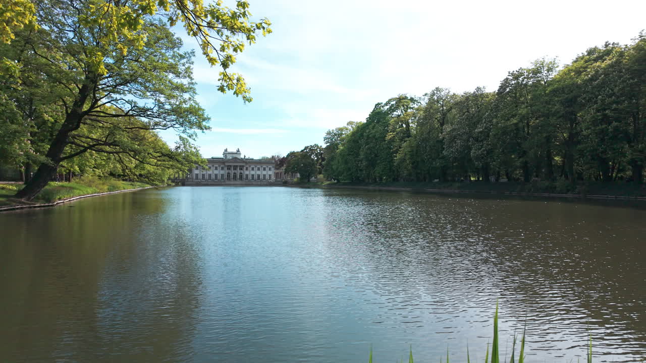 Palace on the Island in Warsaw, scenic view with reflections on the calm water