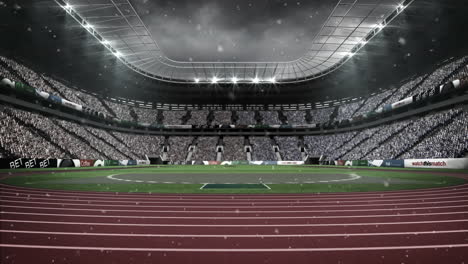animation of snow falling over sports stadium