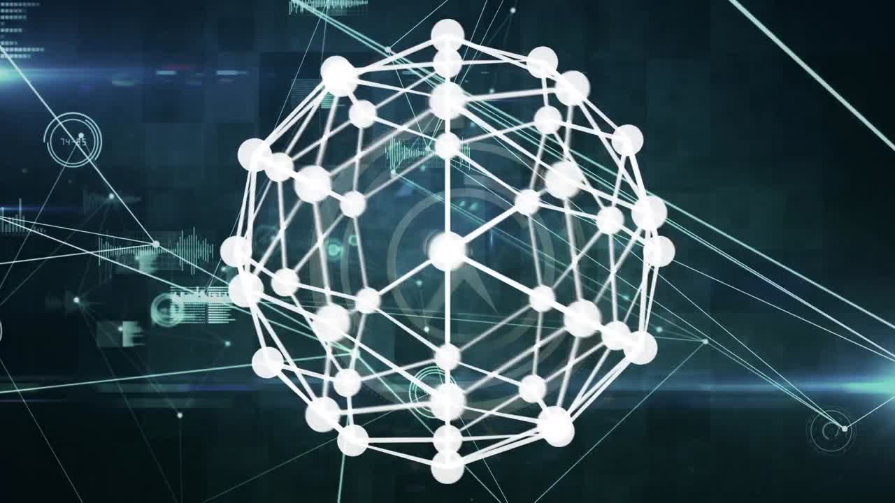 데이터 처리 및 연결 네트워크를 통해 움직이는 모양의 애니메이션