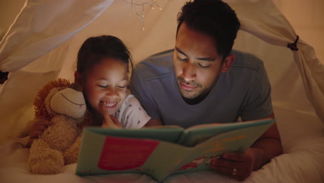 father and daughter reading story time