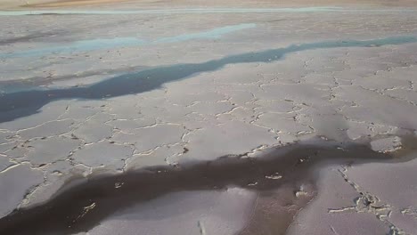 lake tyrrell australia, drone flying over the white salt lake and shallow waters