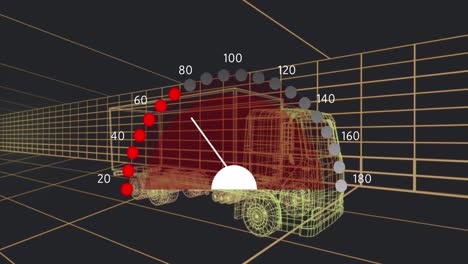 animación del velocímetro sobre un modelo de coche en 3d