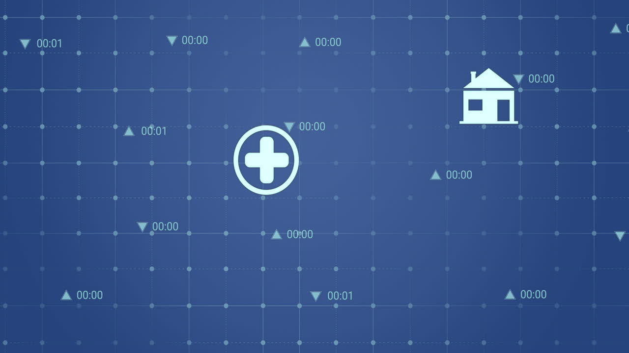 푸른 배경 위에 생태 아이콘과 데이터 처리의 애니메이션