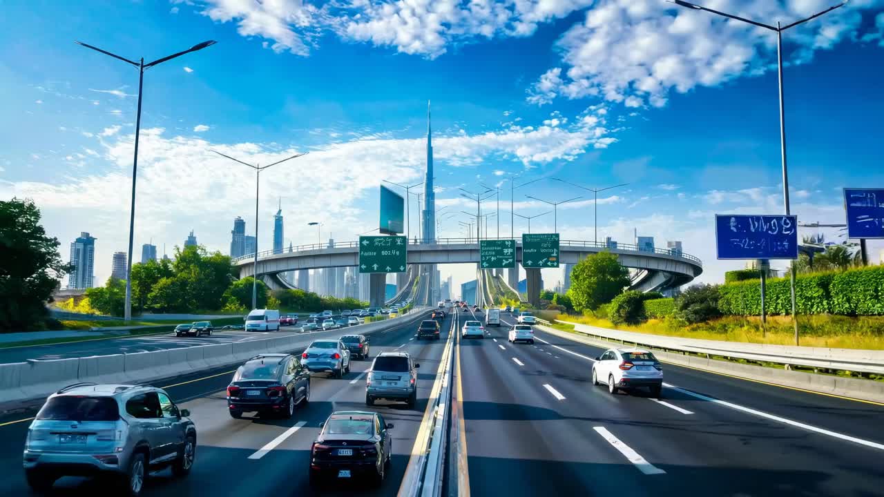 Dynamic video shot from a low angle beneath a highway overpass, capturing the fast-paced movement