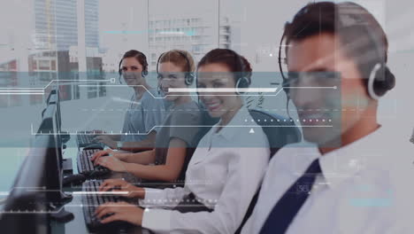 animación de la interfaz digital sobre personas de negocios que usan auriculares