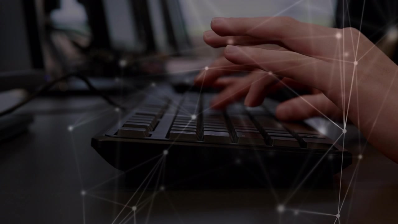 Animation af netværk af forbindelser over studerende, der bruger computere.