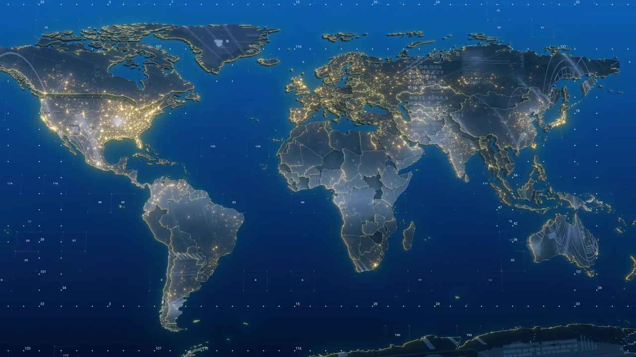 Mappamondo futuristico con flusso di dati digitali