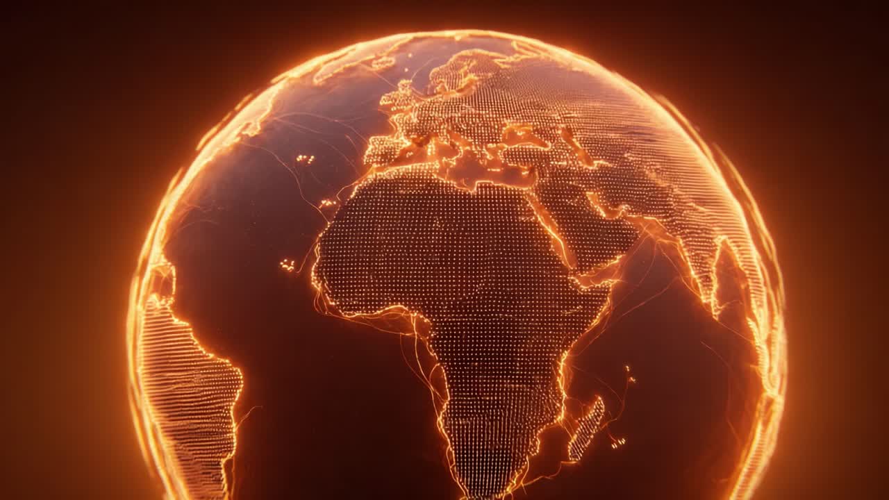 A Stunning Visualization of a Glowing Earth: Captivating Geographical Features with Illuminating Lines Indicating Connections between Continents and Regions