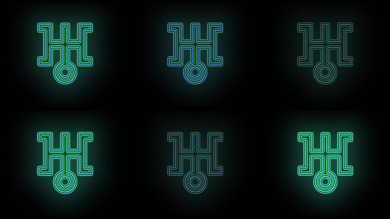 patrón de símbolos de japón verde neón pulsante en filas 9