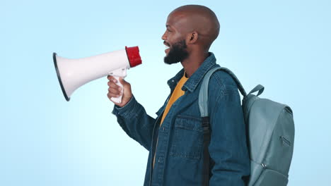 Megaphone,-speech-and-a-black-man-student