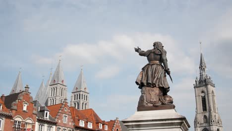 Time-Lapse-of-the-Cathedral-and-Belfry-of-Tournai-in-Wallonia,-Belgium