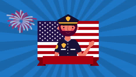 animación del día del trabajo con el policía