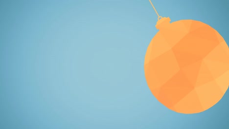 Animation-of-orange-christmas-bauble-over-blue-background