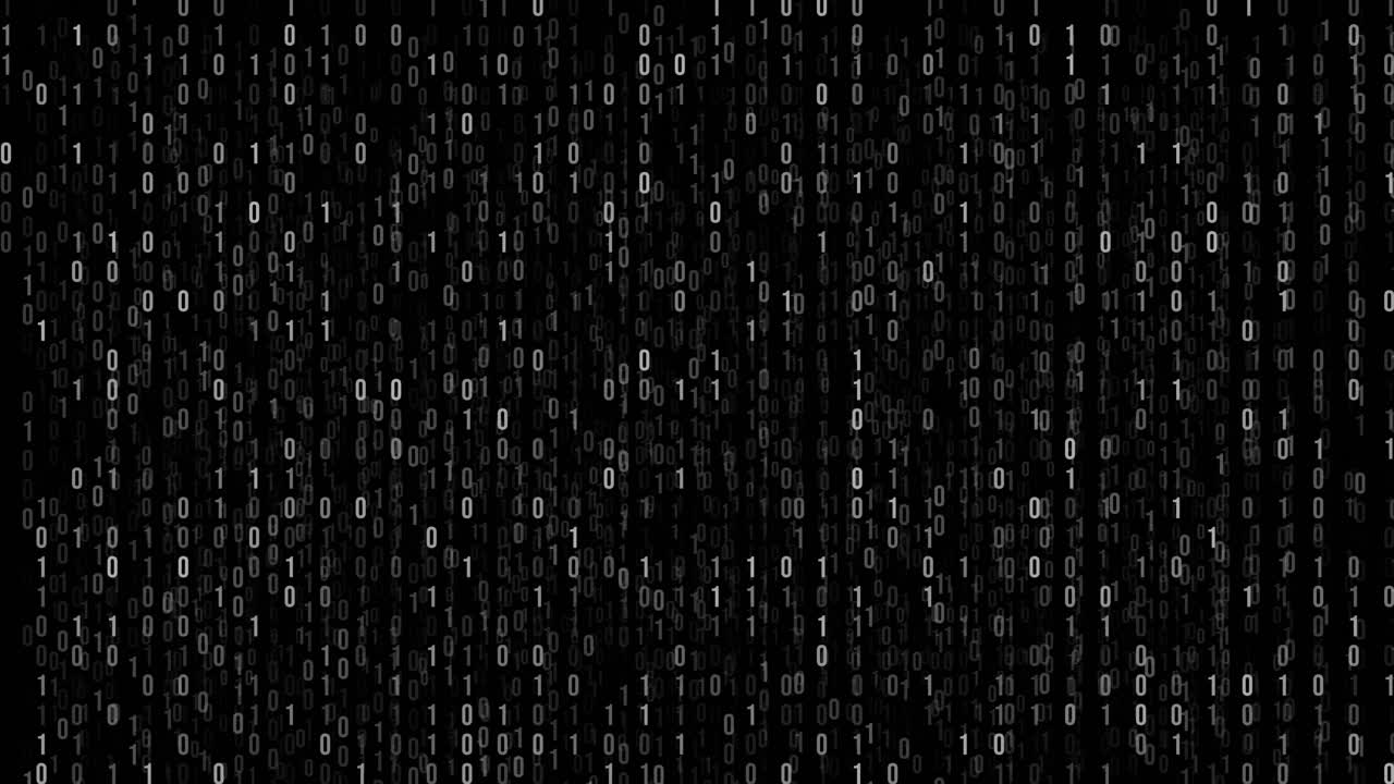 Seamless loop of binary digits forming a virtual wall of data. Excellent for use in sci-fi visuals, programming videos, or tech-themed intros