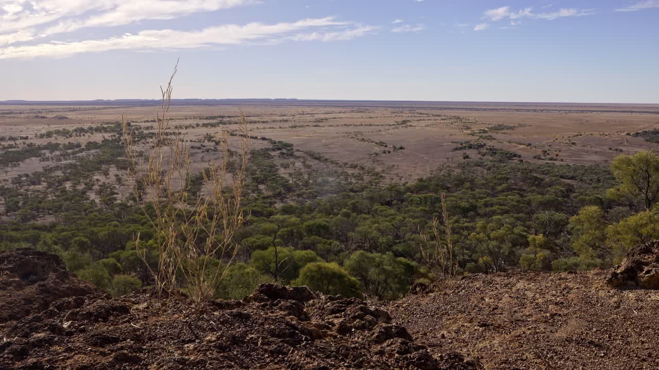 vista a través de una llanura hasta el horizonte en el interior de australia, cerca de winton