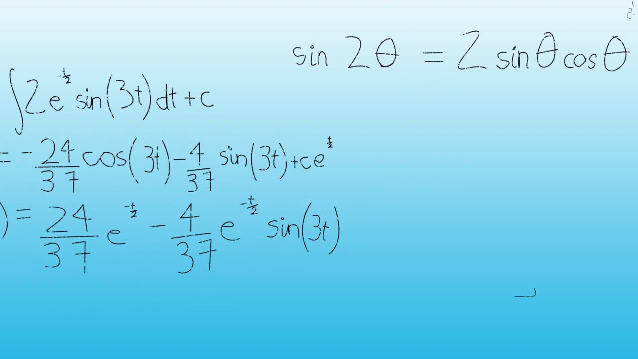 animación de ecuaciones matemáticas y diagramas contra un fondo azul.