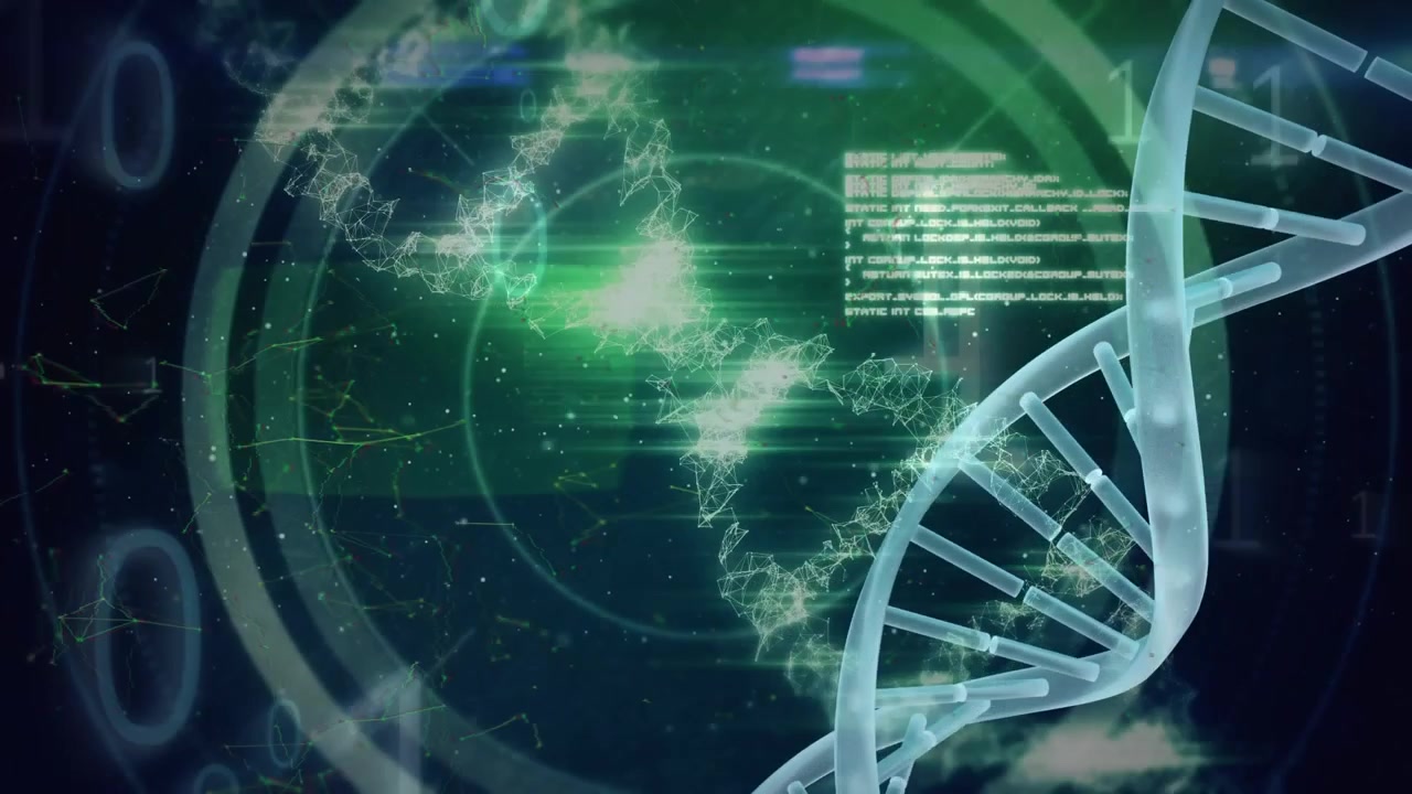 Elica di DNA digitale rotante con sovrapposizione di dati