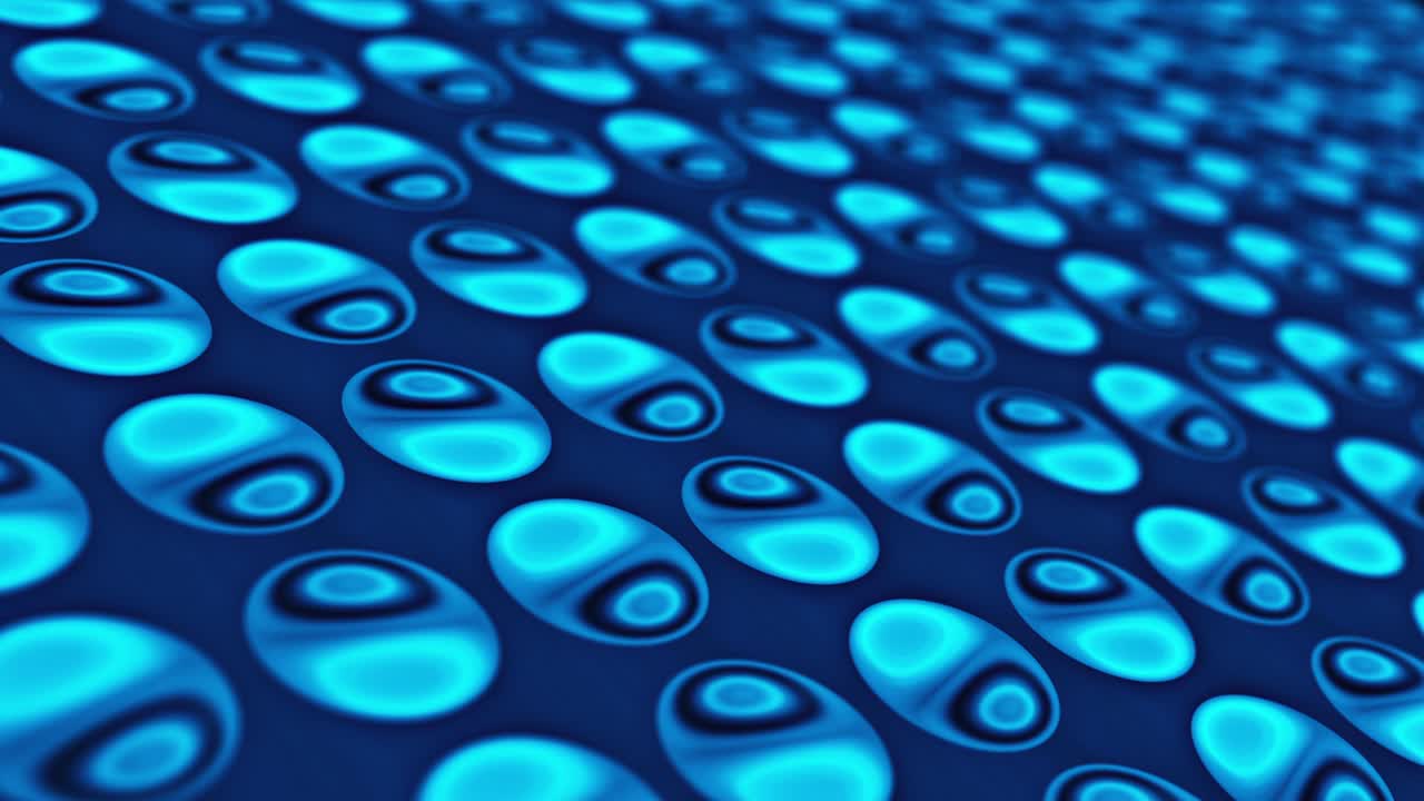 movimiento de bucle sin costuras de pequeños círculos electrónicos azules claros en fondo azul oscuro. 4k 3d renderización de animación de perspectiva abstracta de círculos giratorios electrónicamente con patrón de extremo de luz de neón menos.