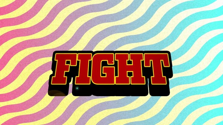 Animazione del testo "fight" su sfondo con motivo